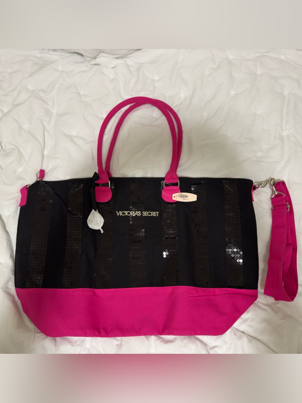 Victoria's Secret Limited Edition 2013 Sequin Weekender Bag Black Pink